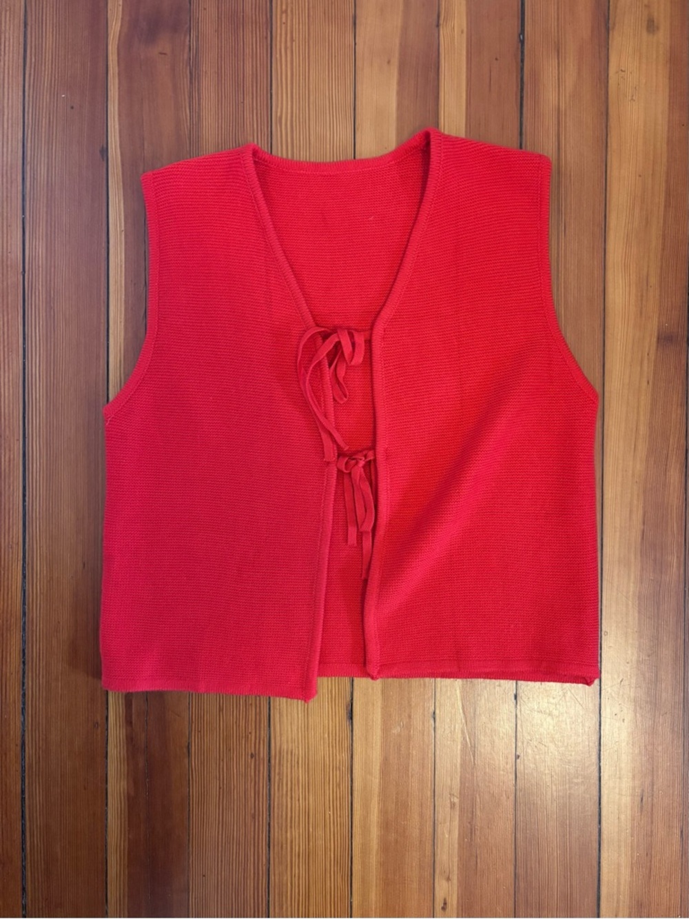 Red Knit Tie-Front Vest